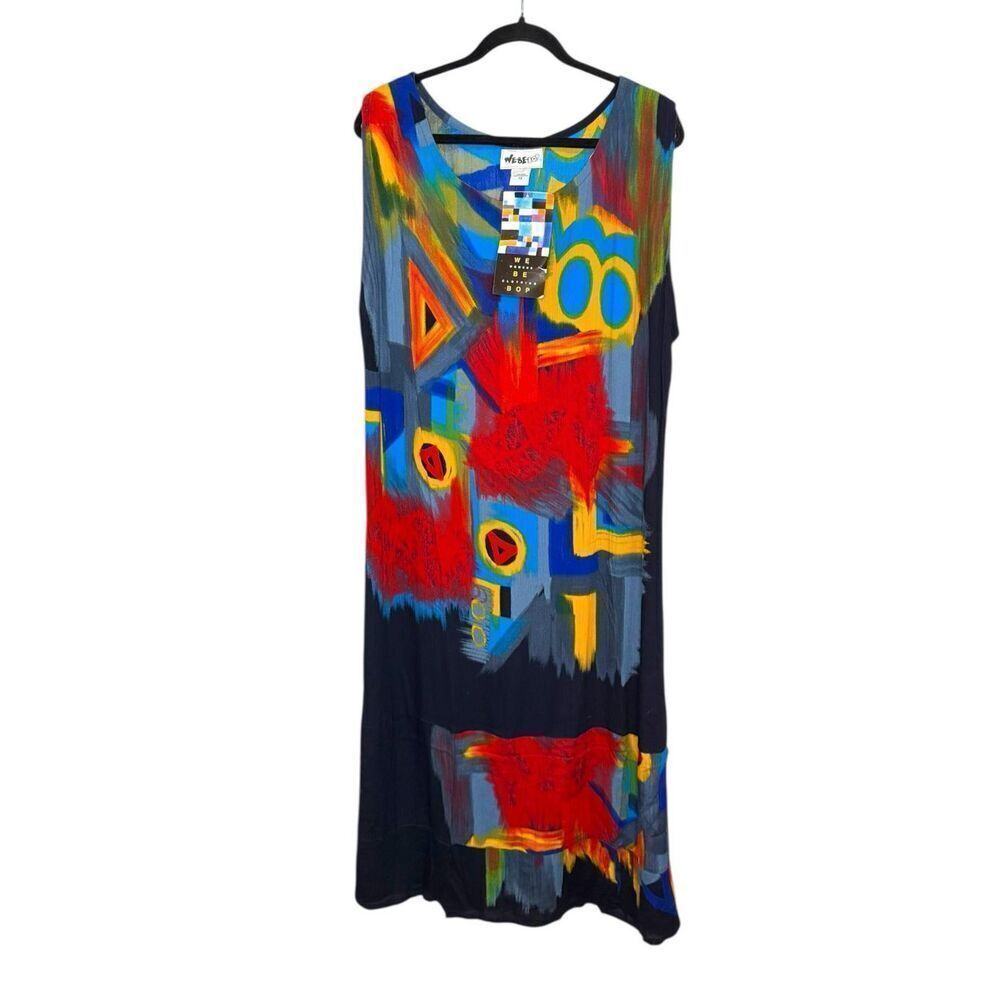 Vintage We Be Bop Women’s 1X Midi Tank Dress Abstract Artsy Multicolor 90s NEW